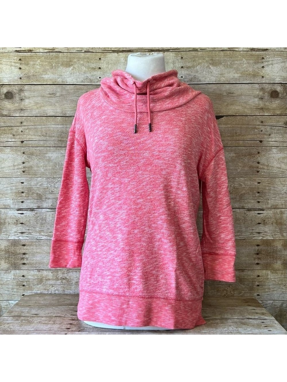 Liz Claiborne Weekend Pink Marled Cowl Neck Sweatshirt 3/4 Sleeve Womens XS